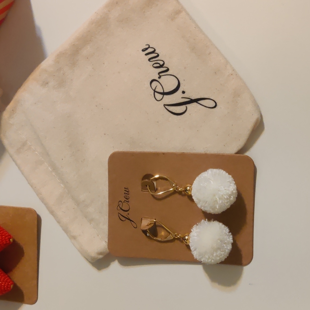 J. Crew Mini Pom Pom Earrings New! Orange peony - Picture 4 of 6